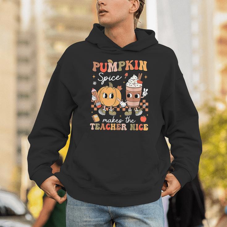 Pumpkin Spice Makes Teacher Nice Retro Fall Spooky Season Unisex Hoodie, funny gift