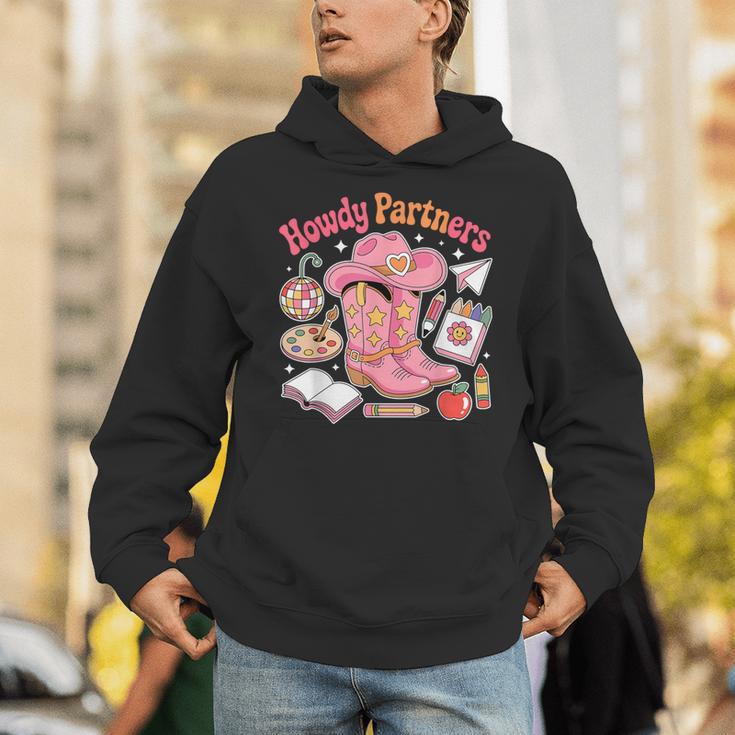 Retro Howdy Partners Cowgirl Cowboy Teacher Back To School Unisex Hoodie, funny gift
