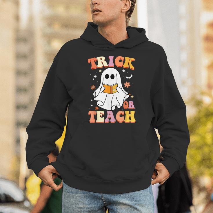 Retro Vintage Groovy Trick Or Teach Teacher Halloween For Men Women Kids Unisex Hoodie, Groovy Teacher Hoodies, funny gift