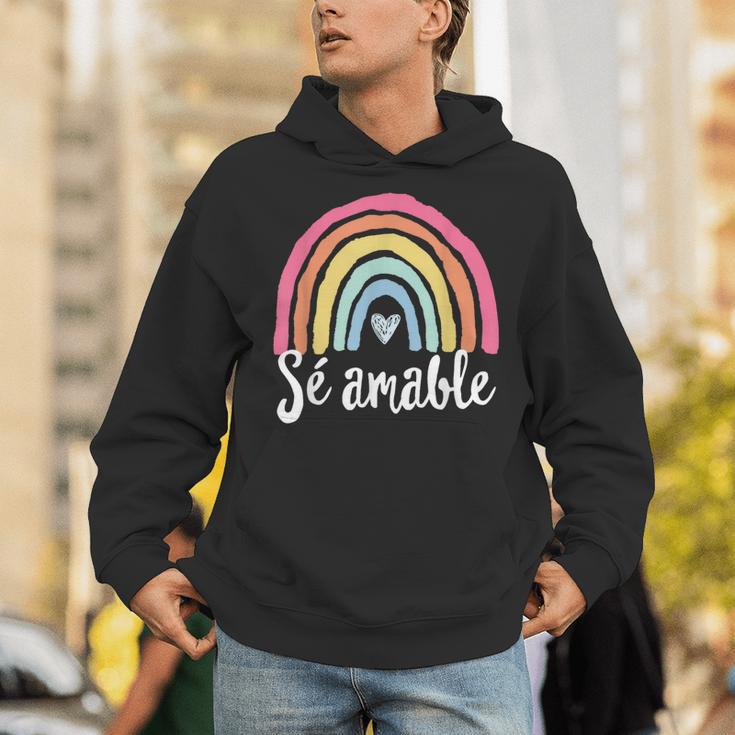 Sé Amable Spanish Bilingual Teacher Be Kind Boho Rainbow Unisex Hoodie, funny gift