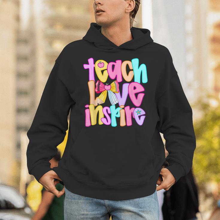 Teach Love Inspire Preppy Back To School Teacher Women Unisex Hoodie, funny gift