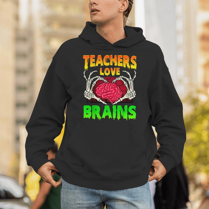 Teacher Teachers Love Brains Skeleton Hand Heart Halloween Unisex Hoodie, funny gift