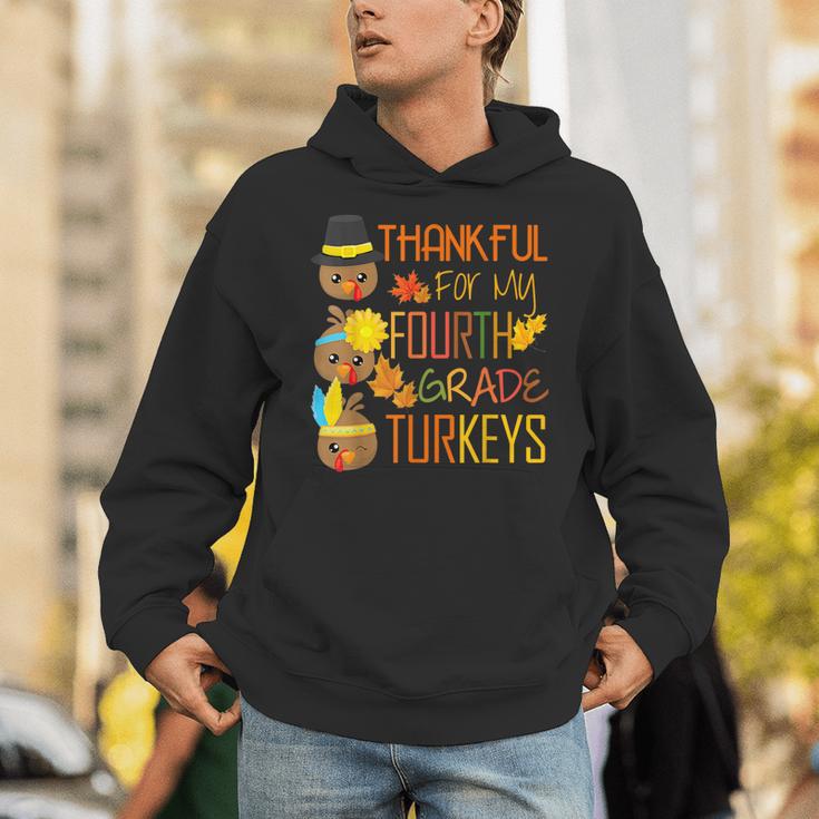 Thankful For My 4th Grade Turkey Thanksgiving Turkey Teacher Unisex Hoodie, 4th Grade Teacher Hoodies, funny gift