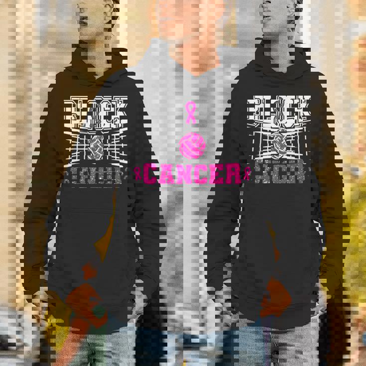 Volleyball Breast Cancer Awareness Block Out Cancer Pink Hoodie