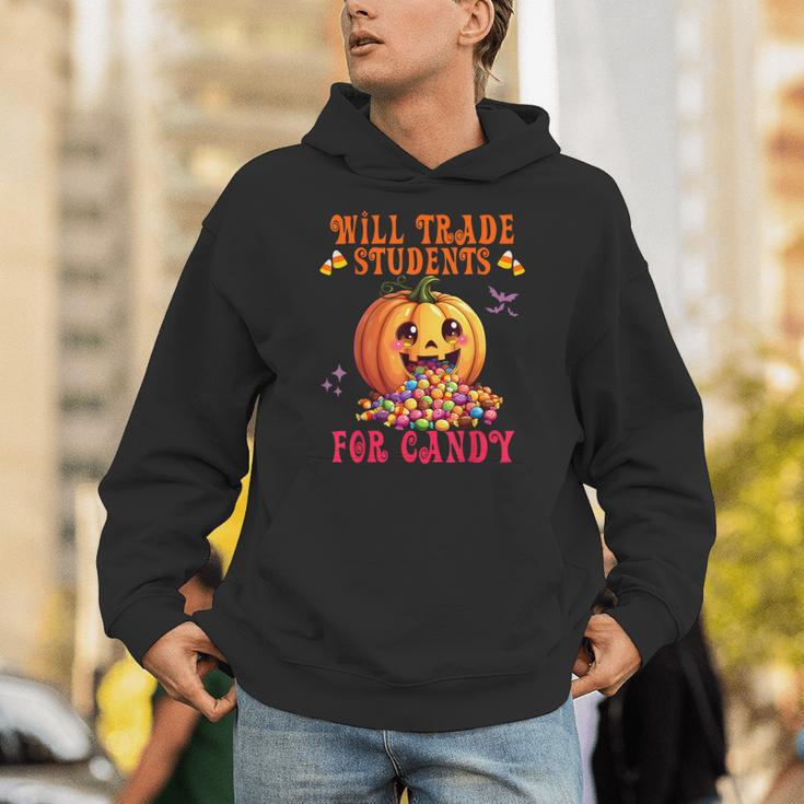 Will Trade Students For Candy Teacher Cute Halloween Pumpkin Unisex Hoodie, funny gift Will Trade Students For Candy Teacher Cute Halloween Pumpkin Unisex Hoodie, funny gift