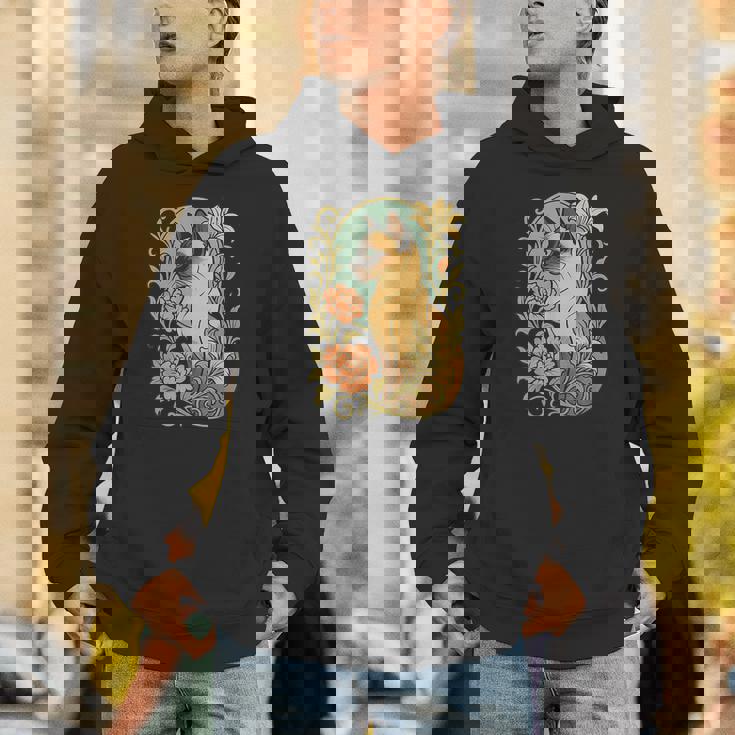 エレガントなガーデンフローラルに囲まれたヴィンテージシャム猫 パーカー