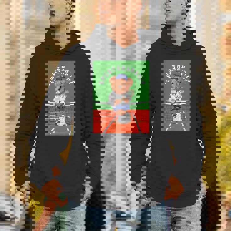 クールなテディベア テニス イラスト グラフィックデザイン パーカー