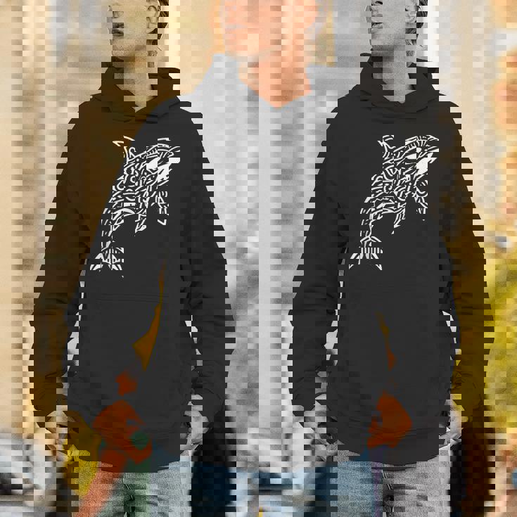 トライバル シャチ クジラ ハワイアン マオリ タトゥー オーシャン アート デザイン パーカー