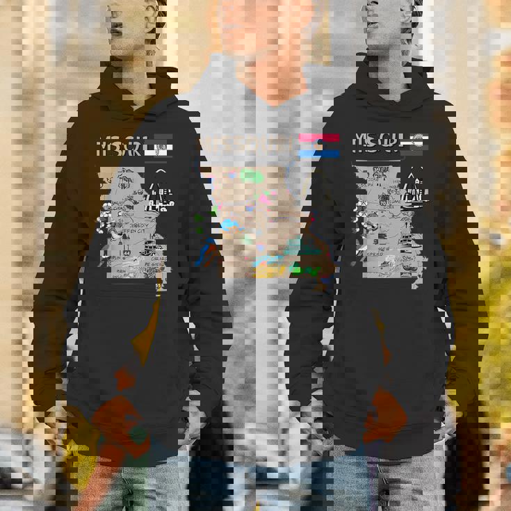 ミズーリ州のランドマーク、主要都市、道路、旗の地図 パーカー