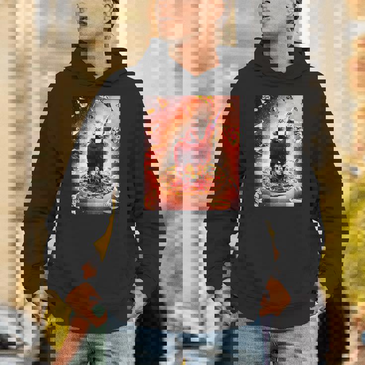 宇宙 猫 ライディング ラマ ユニコーン ピザ パーカー