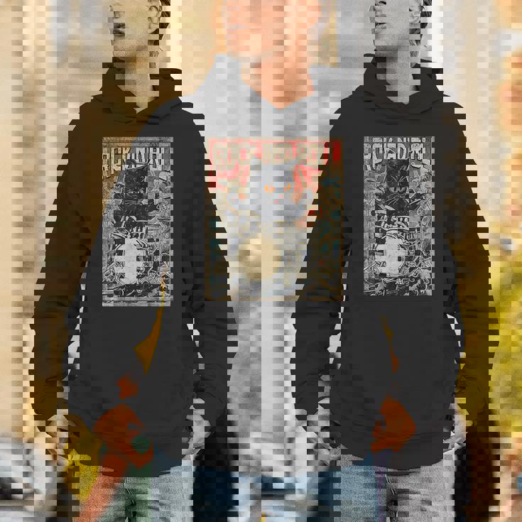 猫 演奏 ドラム ロック オン ヴィンテージ ロック ドラマー 猫 パーカー