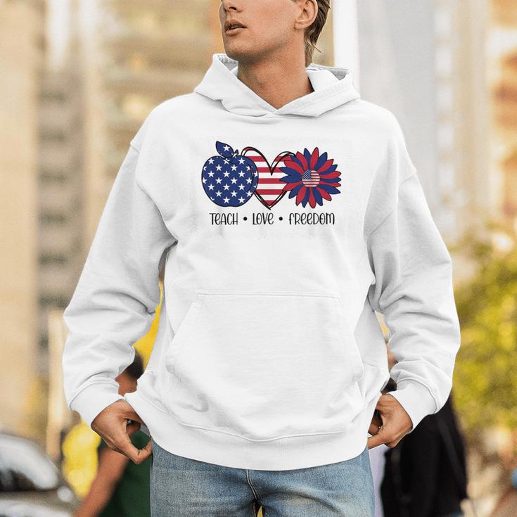 American Flag Teach Love Freedom Preschool Teacher 4th July Unisex Hoodie, funny gift American Flag Teach Love Freedom Preschool Teacher 4th July Unisex Hoodie, funny gift
