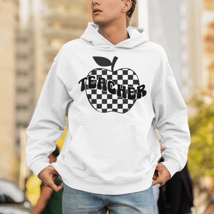 Back To School Checkered Apple Teacher Checkerboard Teacher For Men Women Girls Kids Unisex Hoodie, funny gift