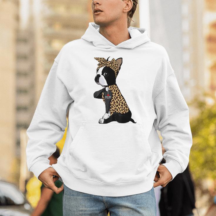 Boston Terrier Lover I Love Mom Tattoo Leopard Unisex Hoodie, Boston Terrier Mom Hoodies, funny gift