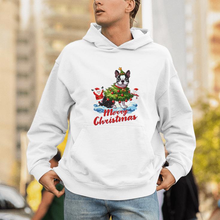Boston Terrier Merry Christmas Tree Lights Dog X-Mas Dogs Unisex Hoodie, Boston Terrier Christmas Hoodies, funny gift