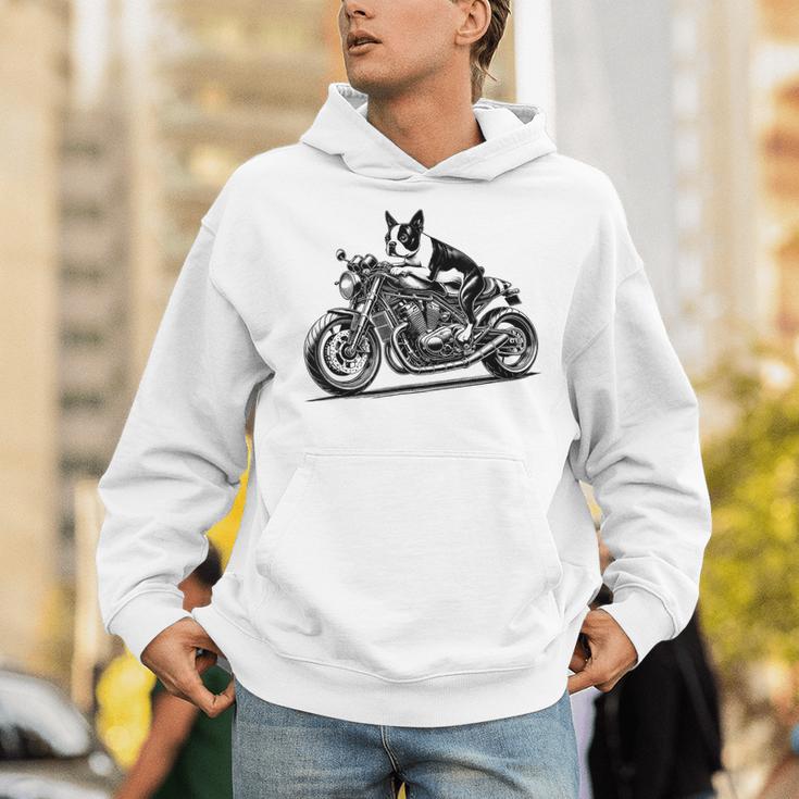 Cool Boston Terrier Riding a Motorcycle Biker Dog Lover For Men Women Kids Unisex Hoodie, Boston Terrier Riding Hoodies, funny gift