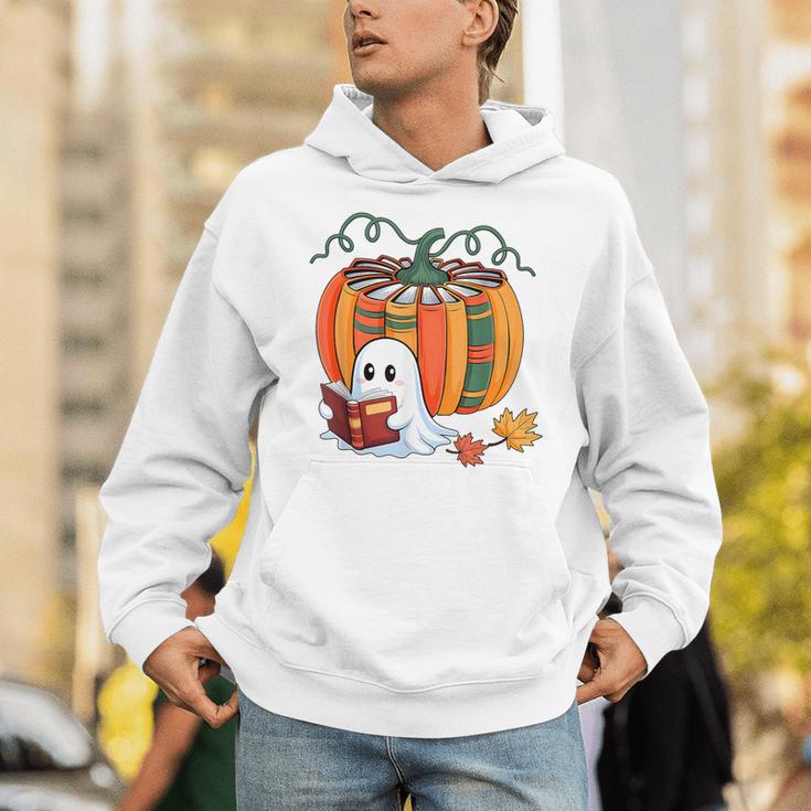 Fall Book Pumpkin Books Ghost Reading Halloween Teacher Unisex Hoodie, funny gift