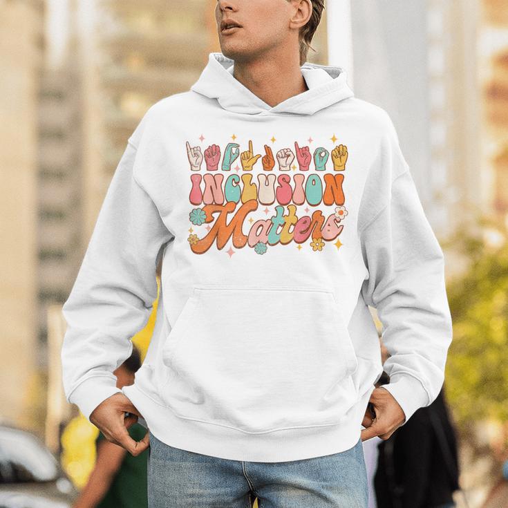 Inclusion Matters Groovy American Sign Language ASL Teacher For Men Women Unisex Hoodie, Groovy Teacher Hoodies, funny gift Inclusion Matters Groovy American Sign Language ASL Teacher For Men Women Unisex Hoodie, Groovy Teacher Hoodies, funny gift