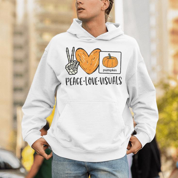 Peace Love Visuals Sped Teacher Pumpkin Skeleton Halloween Unisex Hoodie, funny gift Peace Love Visuals Sped Teacher Pumpkin Skeleton Halloween Unisex Hoodie, funny gift