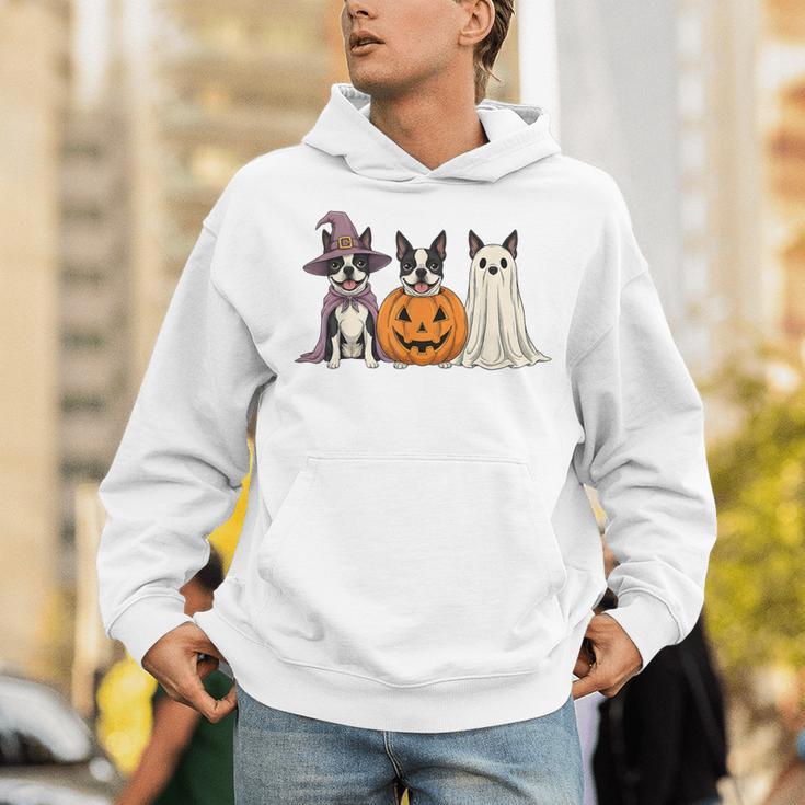Spooky Ghost Boston Terrier Pumpkin Halloween Dog Lover Unisex Hoodie, Boston Terrier Ghost Hoodies, Boston Terrier Halloween Hoodies, funny gift