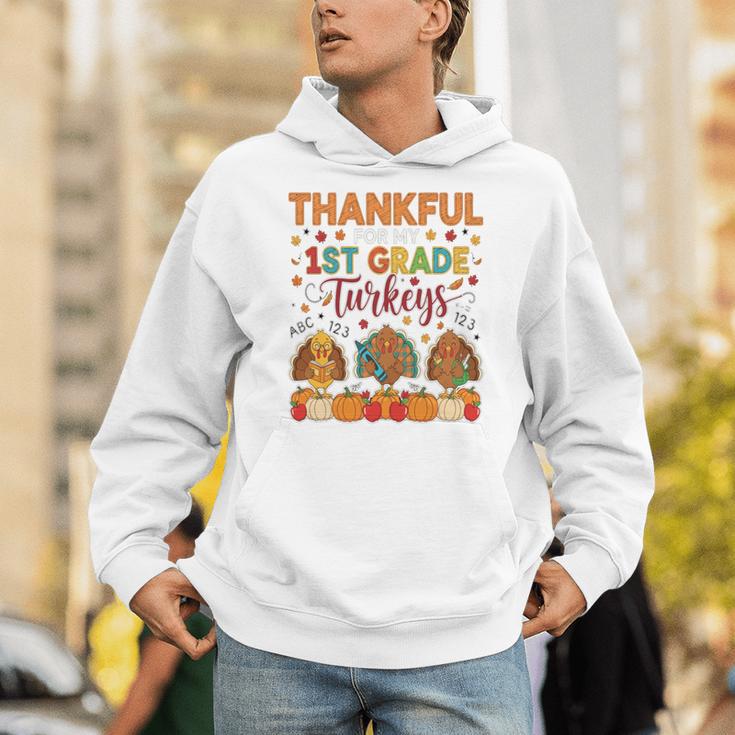 Teach Thanksgiving Teacher Thankful For My 1st Grade Turkeys Unisex Hoodie, funny gift
