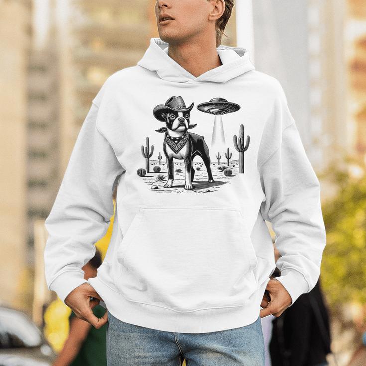 Vintage Boston Terrier UFO Western Wild West Dog Mom Dad Unisex Hoodie, Boston Terrier Mom Hoodies, Boston Terrier Dad Hoodies, funny gift