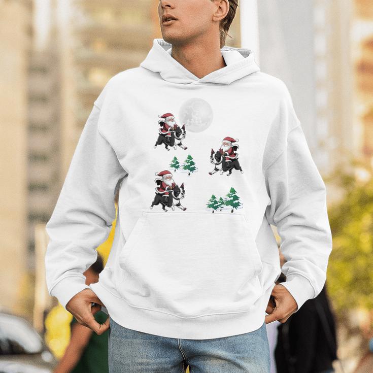 Xmas Tree Santa Riding Boston Terrier Christmas Unisex Hoodie, Boston Terrier Riding Hoodies, Boston Terrier Christmas Hoodies, funny gift