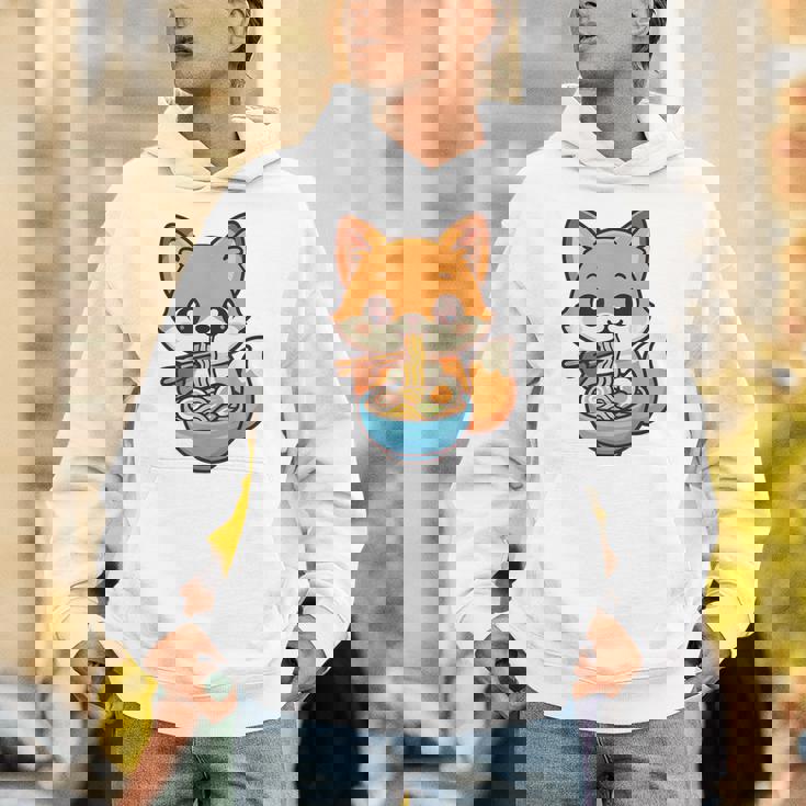 かわいいキツネを食べるラーメンかわいい動物アート パーカー