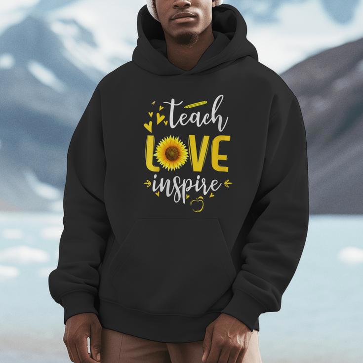Back To School Teach Love And Inspire Teacher Sunflower Unisex Hoodie, novelty gifts, funny gifts