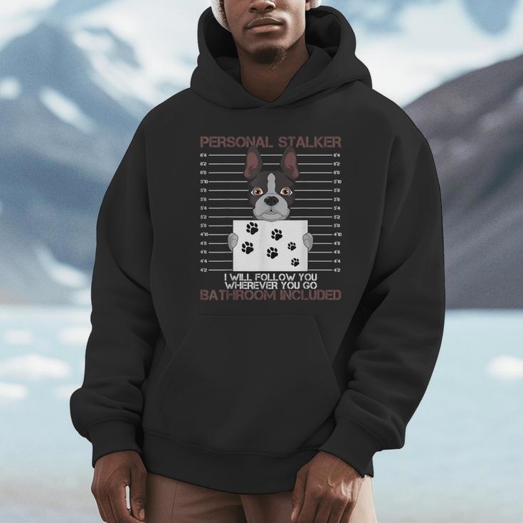 Boston Terrier American Gentleman Personal Stalker Dog Lover Unisex Hoodie, novelty gifts, funny gifts