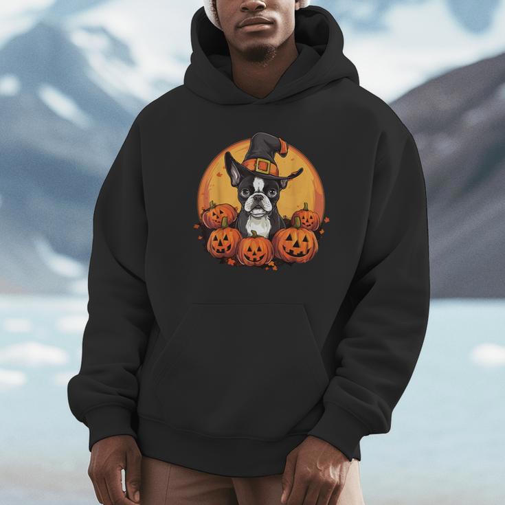 Boston Terrier Bostie Dog Breed Pet Halloween Pumpkins Unisex Hoodie, novelty gifts, funny gifts