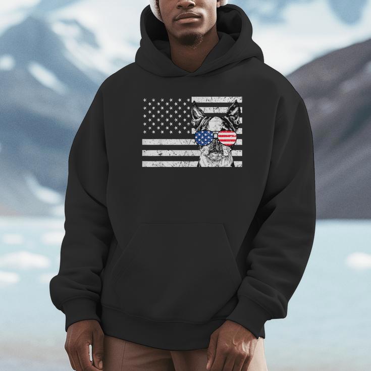 Boston Terrier Dog 4th Of July US American Flag Patriotic Unisex Hoodie, novelty gifts, funny gifts