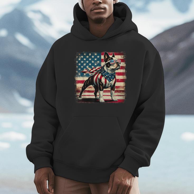 Boston Terrier Dog 4th Of July USA American Flag Patriotic Unisex Hoodie, novelty gifts, funny gifts