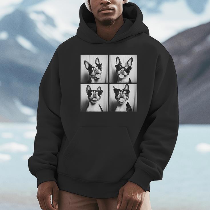 Boston Terrier Dogs With Sunglasses Photo Pets Meme Unisex Hoodie, novelty gifts, funny gifts