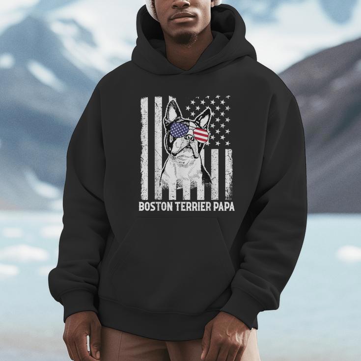Boston Terrier Papa Cool Dog Lover USA American Flag Men Women Unisex Hoodie, novelty gifts, funny gifts