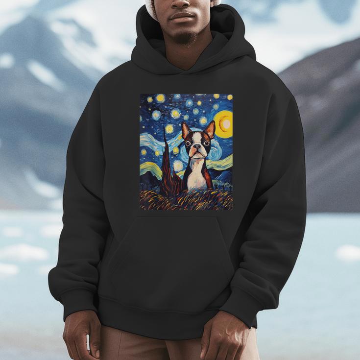Boston Terrier Starry Night Van Gogh Art Unisex Hoodie, novelty gifts, funny gifts
