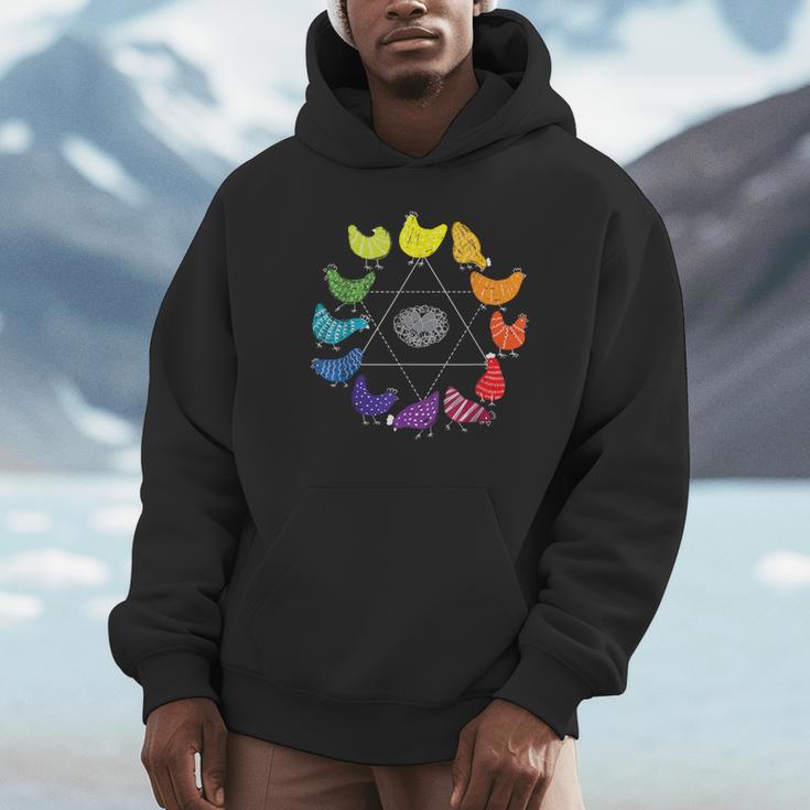 Chicken Themed Color Wheel Educational Art Teacher Artist Men Women Girls Kids Unisex Hoodie, novelty gifts, funny gifts