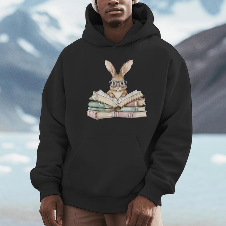 Cute Reading Bunny Glasses Books Bookworm Reader Teacher Unisex Hoodie, novelty gifts, funny gifts