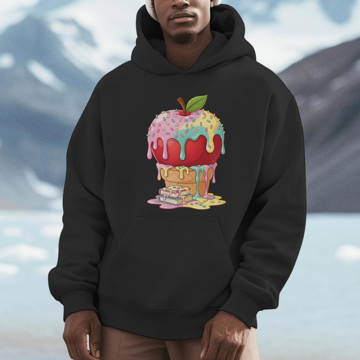 Dripping Apple Ice Cream Cone Cute Teacher Appreciation Unisex Hoodie, novelty gifts, funny gifts