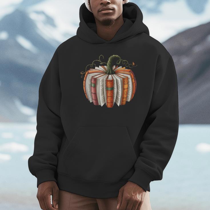 Fall Book Pumpkin Retro Reading Halloween Teacher Librarian Unisex Hoodie, novelty gifts, funny gifts