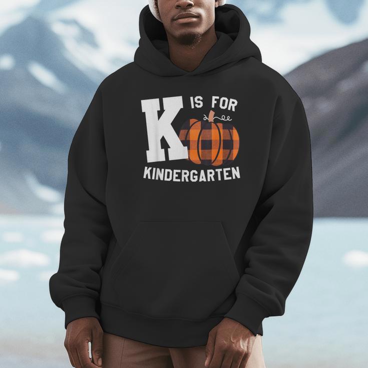 Fall Kindergarten Teacher K Is For Buffalo Plaid Pumpkin Unisex Hoodie, novelty gifts, funny gifts Fall Kindergarten Teacher K Is For Buffalo Plaid Pumpkin Unisex Hoodie, novelty gifts, funny gifts