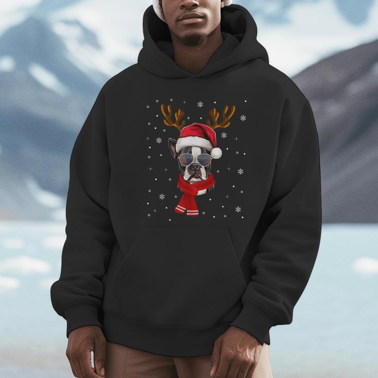 Family Matching Reindeer Xmas Boston Terrier Christmas Unisex Hoodie, novelty gifts, funny gifts