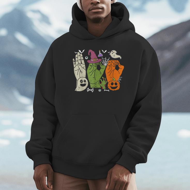 Halloween SPED Teacher Boo In ASL Boo Hands Sign Language Unisex Hoodie, novelty gifts, funny gifts