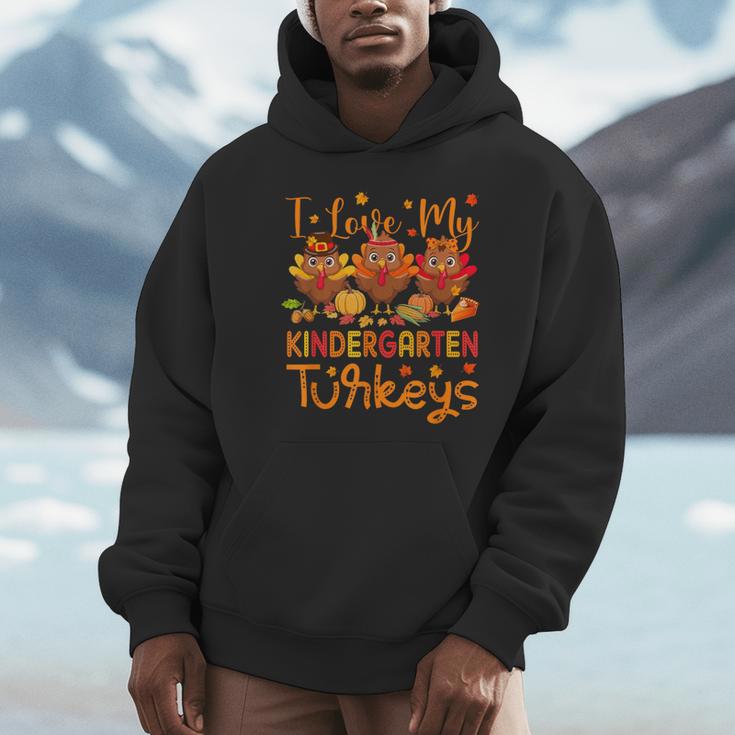 I Love My Kindergarten Turkeys Thanksgiving Teacher Students Unisex Hoodie, novelty gifts, funny gifts