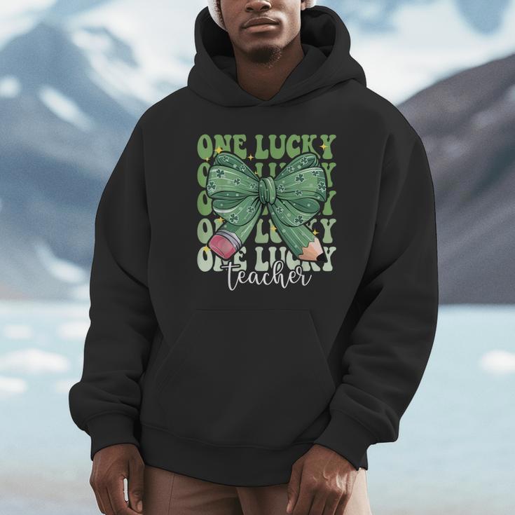 One Lucky Teacher Coquette Bow St Patricks Day Teacher Unisex Hoodie, novelty gifts, funny gifts One Lucky Teacher Coquette Bow St Patricks Day Teacher Unisex Hoodie, novelty gifts, funny gifts