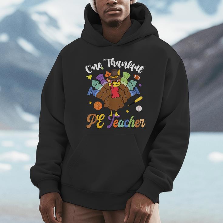 One Thankful PE Teacher Turkey Thanksgiving -Adults & Kids Classic Fit Polyester 100 Short Sleeve Unisex Hoodie, novelty gifts, funny gifts