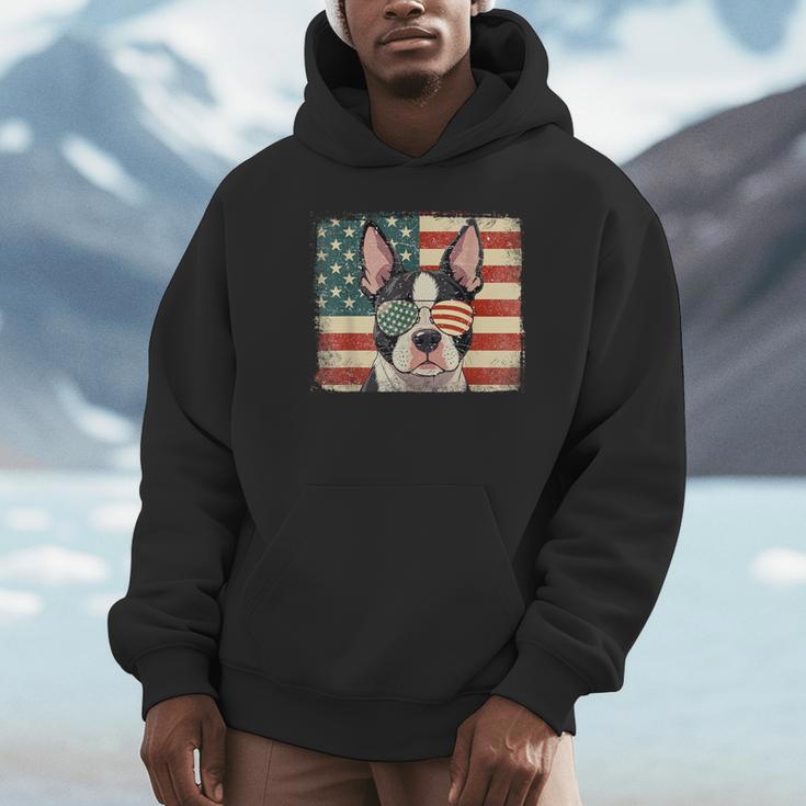 Patriotic Boston Terrier Dog Lover USA Flag 4th Of July For Men Women Kids Unisex Hoodie, novelty gifts, funny gifts