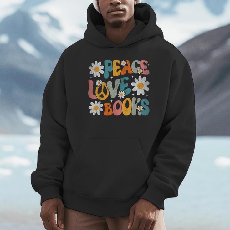 Peace Love Books Bookworm Librarian Reading Teacher Groovy Unisex Hoodie, novelty gifts, funny gifts Peace Love Books Bookworm Librarian Reading Teacher Groovy Unisex Hoodie, novelty gifts, funny gifts