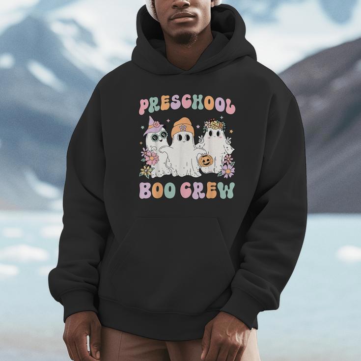 Preschool Boo Crew Groovy Halloween Floral Ghost Teacher Men Women Kids Unisex Hoodie, novelty gifts, funny gifts