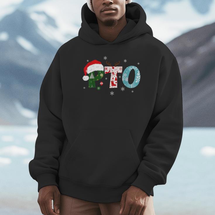 PTO Santa Hat Reindeer Parent Teacher Organization Christmas Unisex Hoodie, novelty gifts, funny gifts